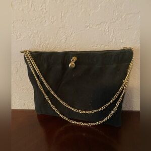 Vintage Ande 1960’s Black Suede Evening Bag Gold Double/Single Chain Perfect